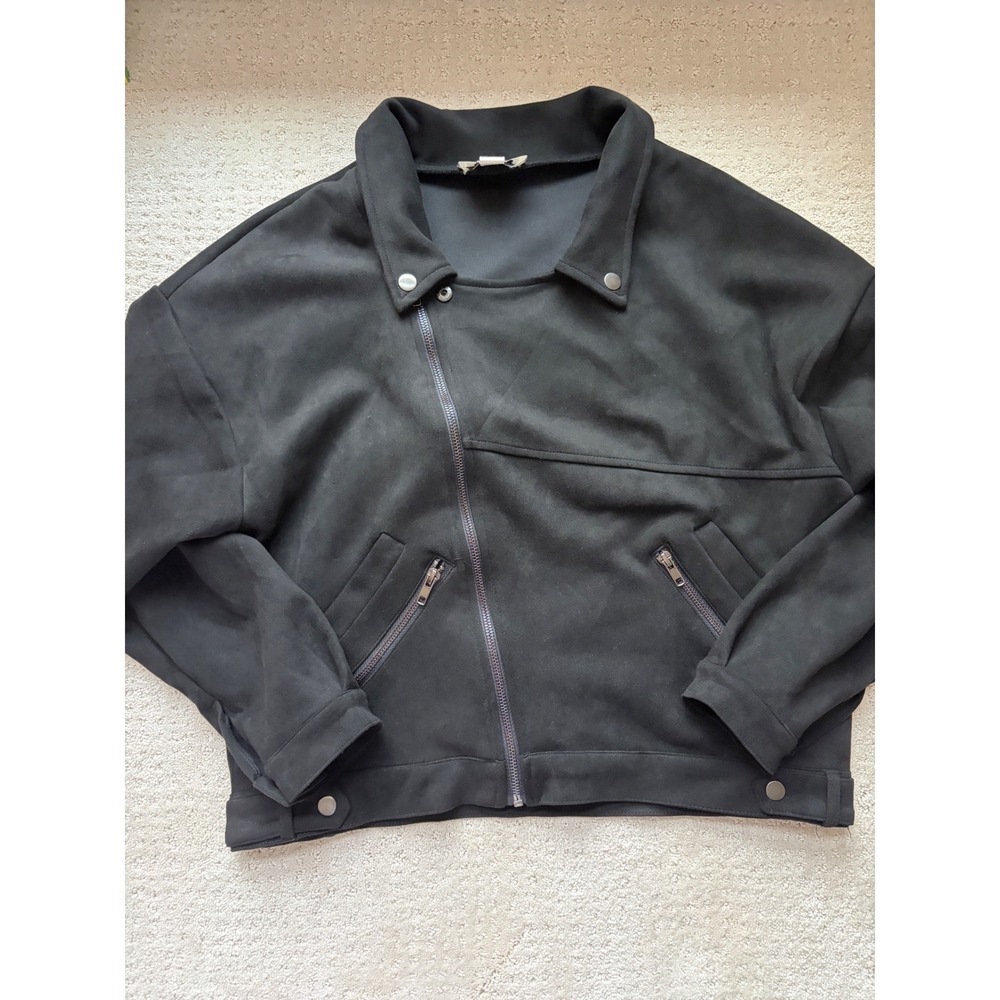 HYFVE Moto Jacket M Black Faux Suede Boxy Streetwear Minimalist Edgy